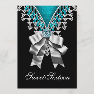Black Aquamarin Blue 16 . Geburtstag Geburtstagspa Einladung