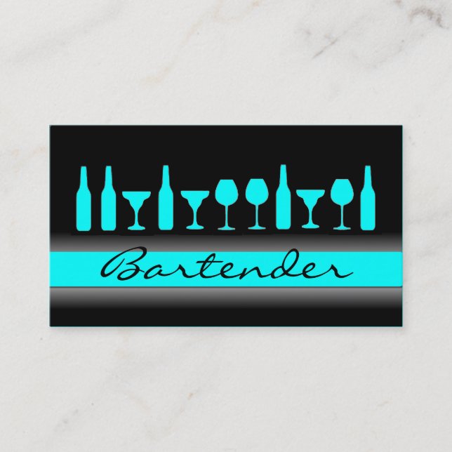 Black aquamarin Blue Barkeeper Drinks Visitenkarte (Vorderseite)