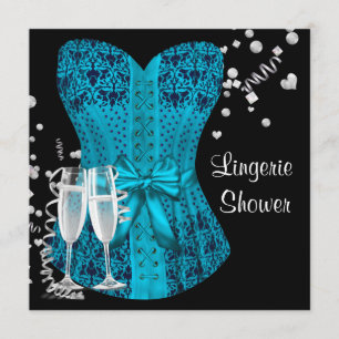 Black Aquamarin Blue Corset Lingerie Brautparty Einladung