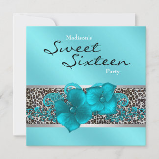 Black Aquamarin Blue Leopard Geburtstagsparty Einladung