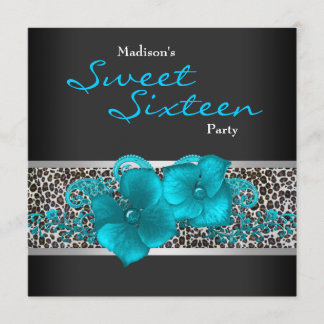 Black Aquamarin Blue Leopard Geburtstagsparty Einladung