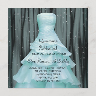 Black Aquamarin Blue Quinceanera Einladungen
