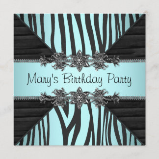 Black Aquamarin Blue Zebra Frauen Geburtstagsparty Einladung
