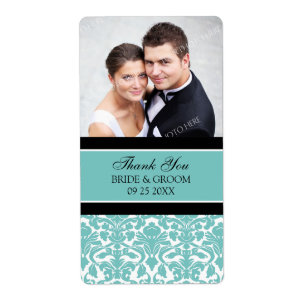 Black Aquamarin Damask Foto Hochzeitsmarken