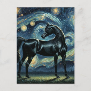 Black Arabian Horse in Van Gogh Starry Night Postkarte