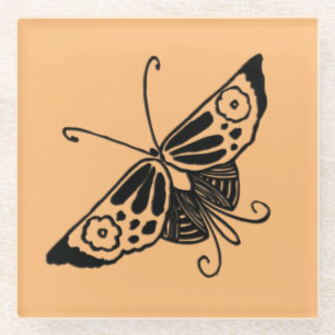 Black Art Deco Butterfly - Individueller Hintergru Glasuntersetzer