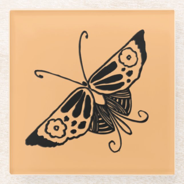 Black Art Deco Butterfly - Individueller Hintergru Glasuntersetzer (Vorderseite)