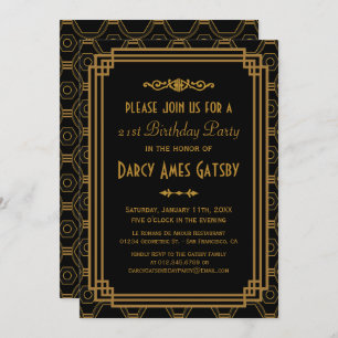 Black Art Deco Geburtstagsparty lädt ein Einladung