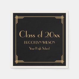 Black Art Deco Graduation Party Serviette