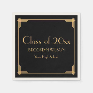 Black Art Deco Graduation Party Serviette