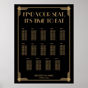 Black Art Deco Hochzeitsdiagramm Poster