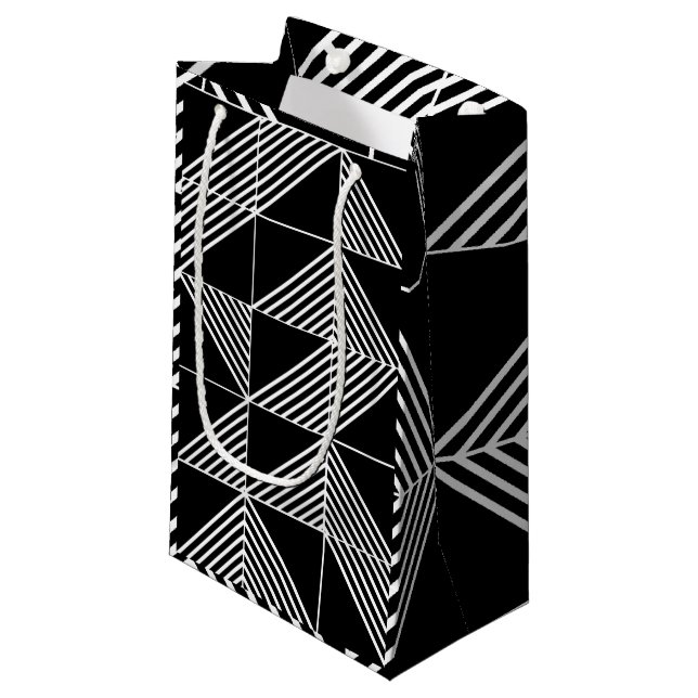 Black Art Deco Lines Kleine Geschenktüte (Vorderseite Schrägansicht)