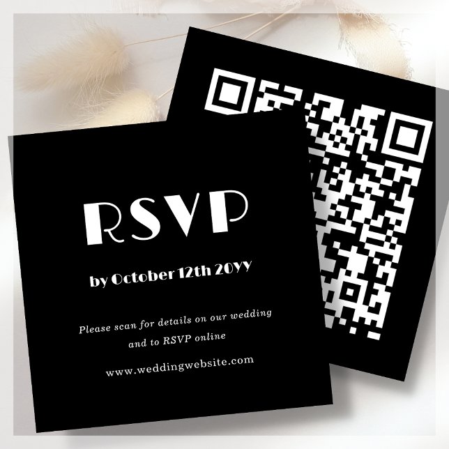 Black Art Deco | QR-Code | HochzeitsrSVP Begleitkarte (Von Creator hochgeladen)