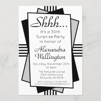 Black Art Deco Überraschung Party Geburtstag Einladung