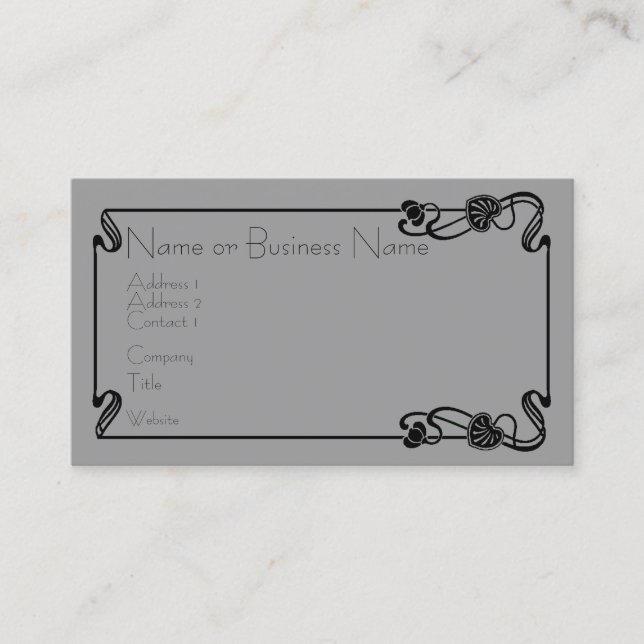 Black Art Nouveau Border Business Card Visitenkarte (Vorderseite)