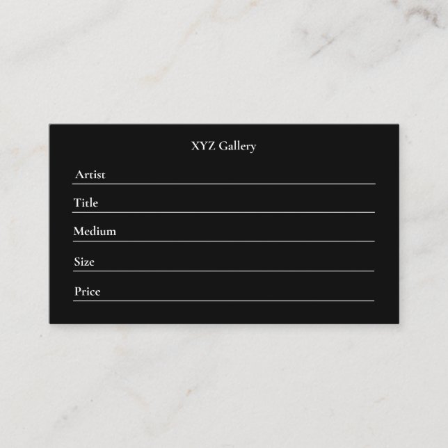 Black Artwork Display Label Card Template Visitenkarte (Vorderseite)
