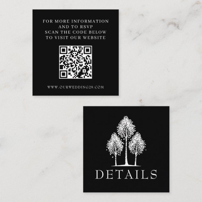 Black Aspen Tree Wedding QR Begleitkarte (Vorne/Hinten)