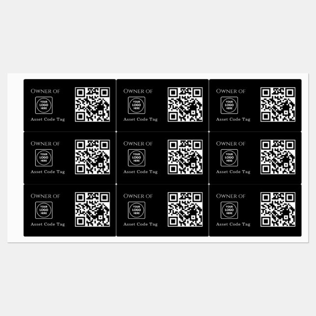 Black Asset QR | Custom Property Business Tracking Etiketten (Blatt)