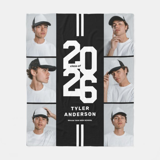 Black Athletic Graduate Foto Collage Abschluss Fleecedecke (Vorderseite)
