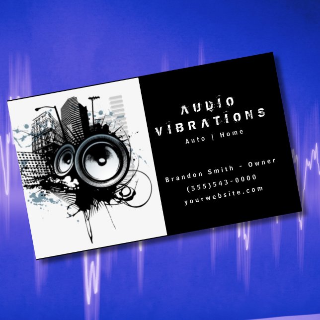Black Audio Stereo Installations-Business-Karte Visitenkarte (Von Creator hochgeladen)