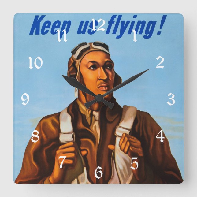 Black Aviators US-Kampfpiloten WW2 Quadratische Wanduhr (Vorderseite)