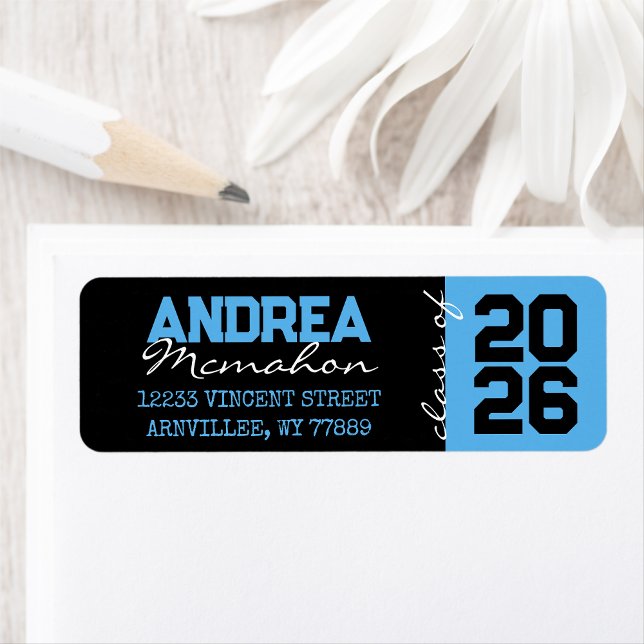 Black & Baby Blue Abschluss Rücksendeadressen-Aufk (Matching Envelopes, Return Address Labels & Envelope Seals)