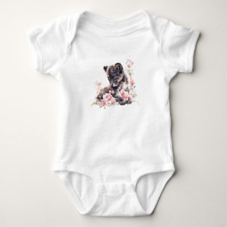 Black Baby Kitty Cat Black Panther Cub mit Blume Strampler