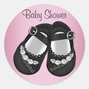 Black Baby Shoes Pink Baby Shower Stickers