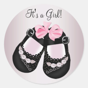 Black Baby Shoes Pink Baby Shower Stickers