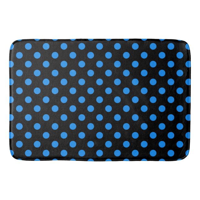 Black Background Blue Polka Dots Badematte (Vorderseite)