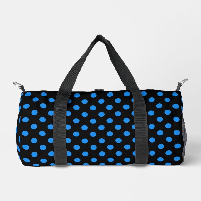 Black Background Blue Polka Dots Duffle Bag (Vorderseite)