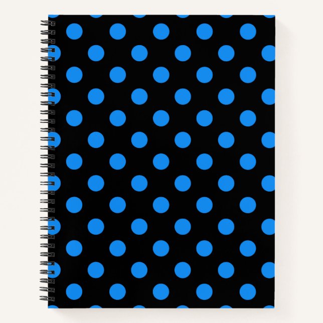 Black Background Blue Polka Dots Notizbuch (Vorderseite)