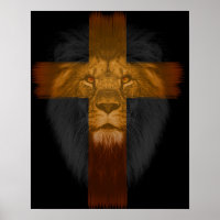 Black Background Cross/Lion Poster