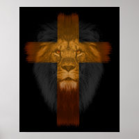 Black Background Cross/Lion Poster