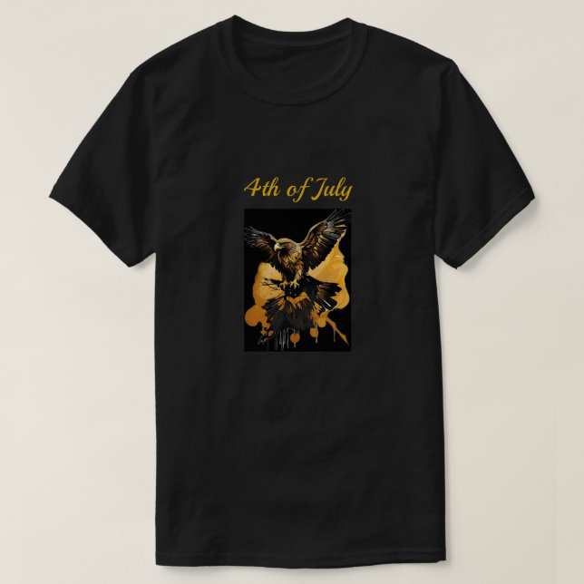 Black Background Gold Adler 4. Juli T-Shirt (Design vorne)