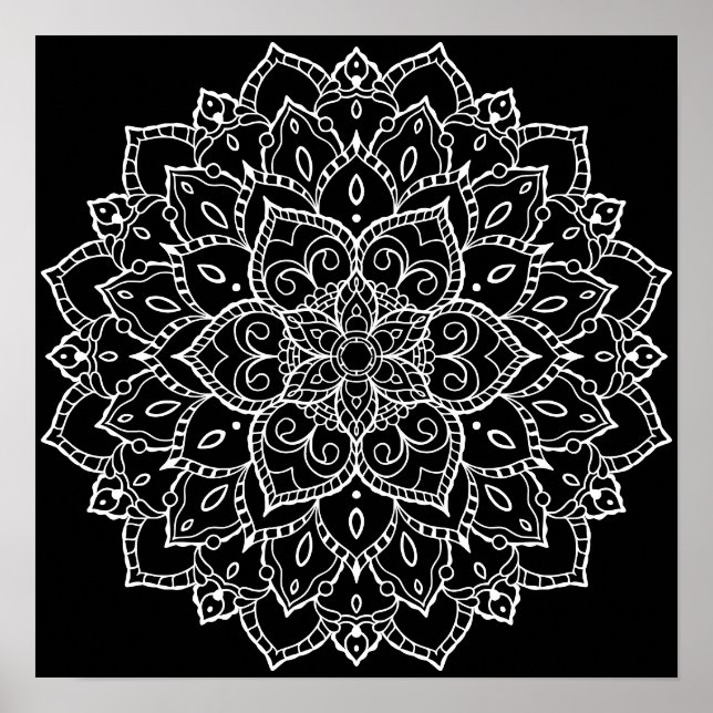 Black Background Large Coloring Mandala Poster (Vorne)