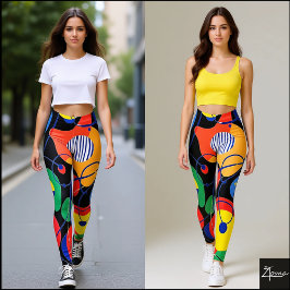 Black Background Primary Color Abstract Pattern Leggings