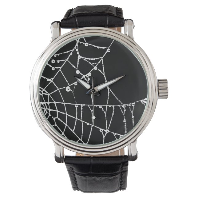 Black Background Spider Web Graphic Silhouette Armbanduhr (Vorderseite)