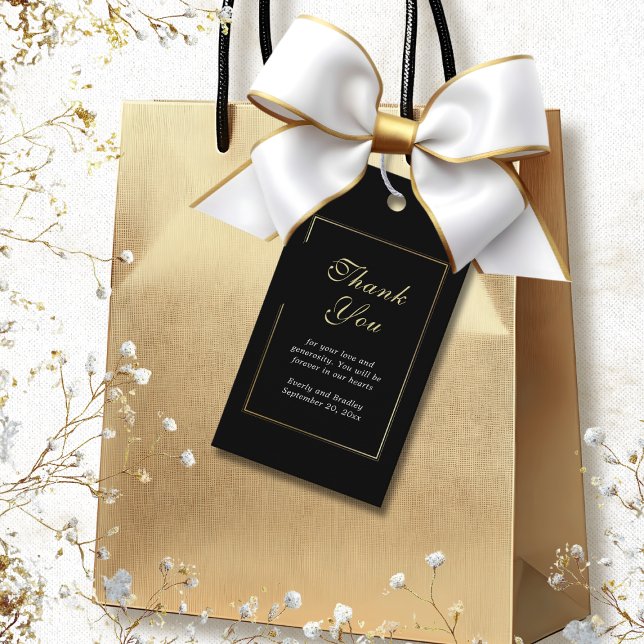Black Background White Elegant Script Vielen Dank Geschenkanhänger (Von Creator hochgeladen)