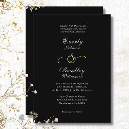 Black Background White Gold Minimal Chic Wedding Einladung