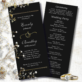 Black Background White Script Elegant Wedding Programm