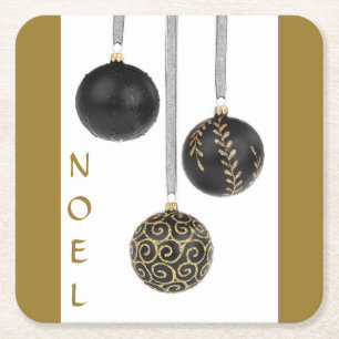 Black Ball Weihnachtsschmuck Rechteckiger Pappuntersetzer