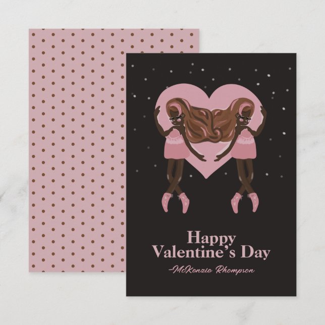 Black Ballerina Ballet Tanz Valentinstag Mitteilungskarte (Vorne/Hinten)