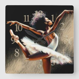 Black Ballerina Dancer Pastel Zeichnend Quadratische Wanduhr
