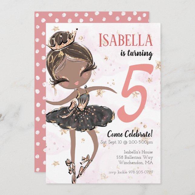 Black Ballerina Geburtstagsparty Einladung (Vorne/Hinten)
