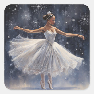 Black Ballerina in Snowflake Tutu Quadratischer Aufkleber