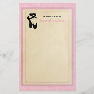Black Ballet Shoes En Pointe auf Pink Polka Dots Briefpapier
