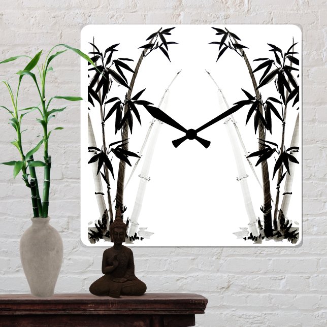 Black Bamboo - Tinte Quadratische Wanduhr (Von Creator hochgeladen)