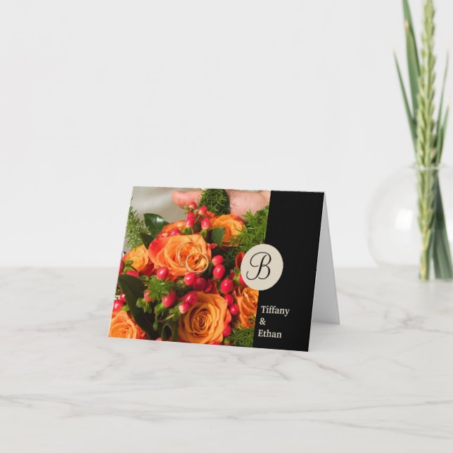 Black Band Custom Foto Monogram Brief vielen Dank Dankeskarte (Vorderseite)
