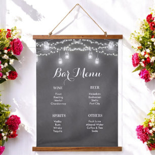 Black Bar Menu Mason Jar Wedding Wandteppich Mit Holzrahmen
